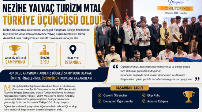 Adana’nın Gururu Nezihe Yalvaç Turizm MTAL Türkiye Üçüncüsü Oldu